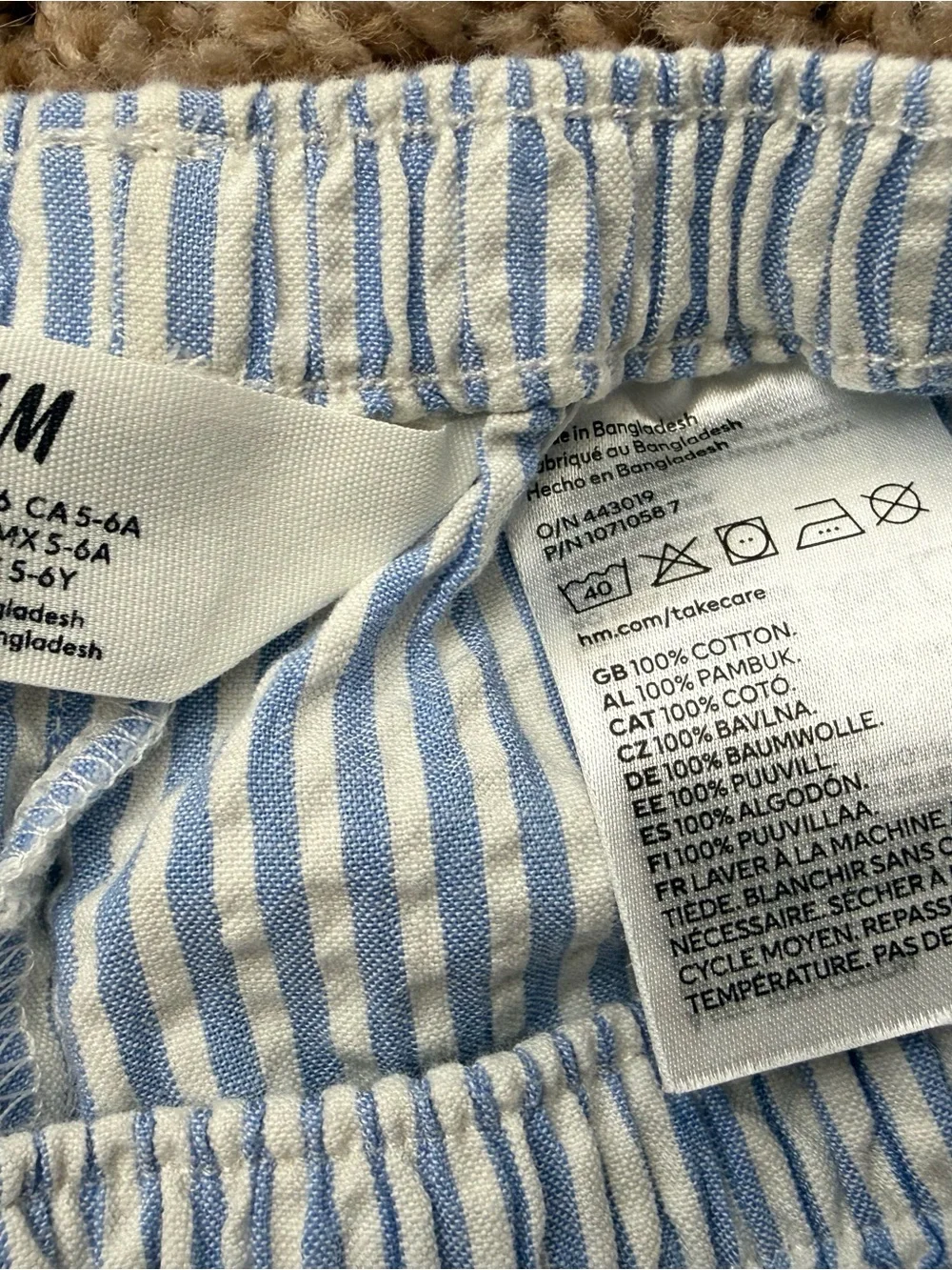 H&M Girls Blue & White Striped Tie-Front Shorts Set Size 6